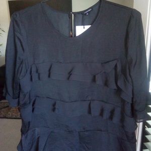 XL Black Ruffle Blouse Top